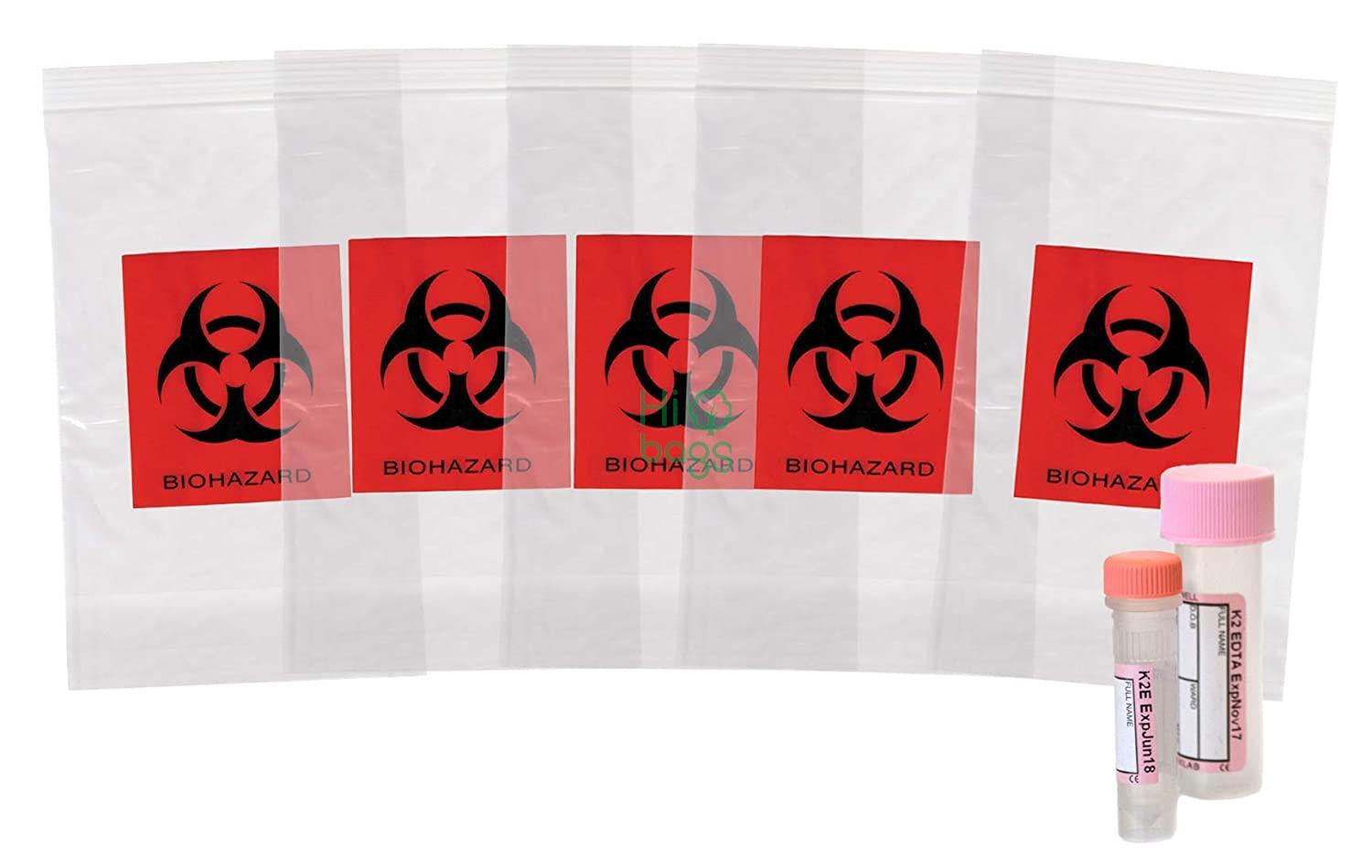 Biohazard Specimen Bags Black and Red  Zip Lock Top Plastic Pouch Bags Printed Polyethylene Transport Bags M